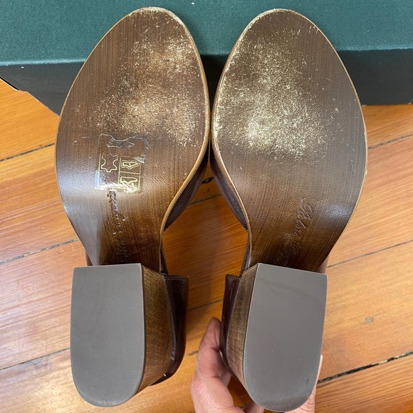 Robert Clergerie Peep Toe Wooden Block Heels Brown Size 37 - Picture 6 of 10